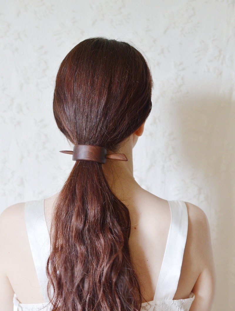 Forest song and waterfall- brown walnut wood hair stick barrette