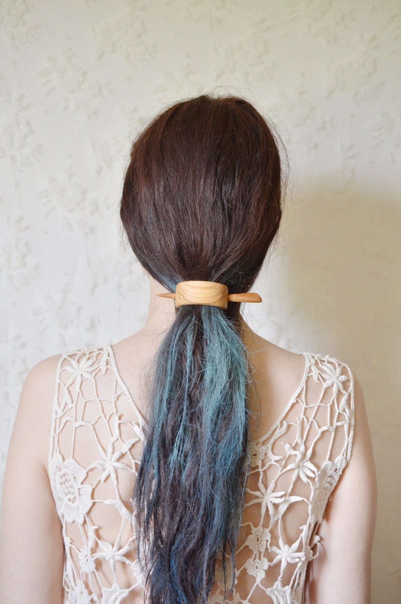 Forest song and waterfall- yellow olive wood hair stick barrette
