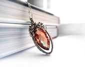 Cubic Zirconia Necklace - Silver Wire Wrapping - Red Zirconia - Valentine's Day Gift for Her - Luxury Unique - Carmine Love Necklace