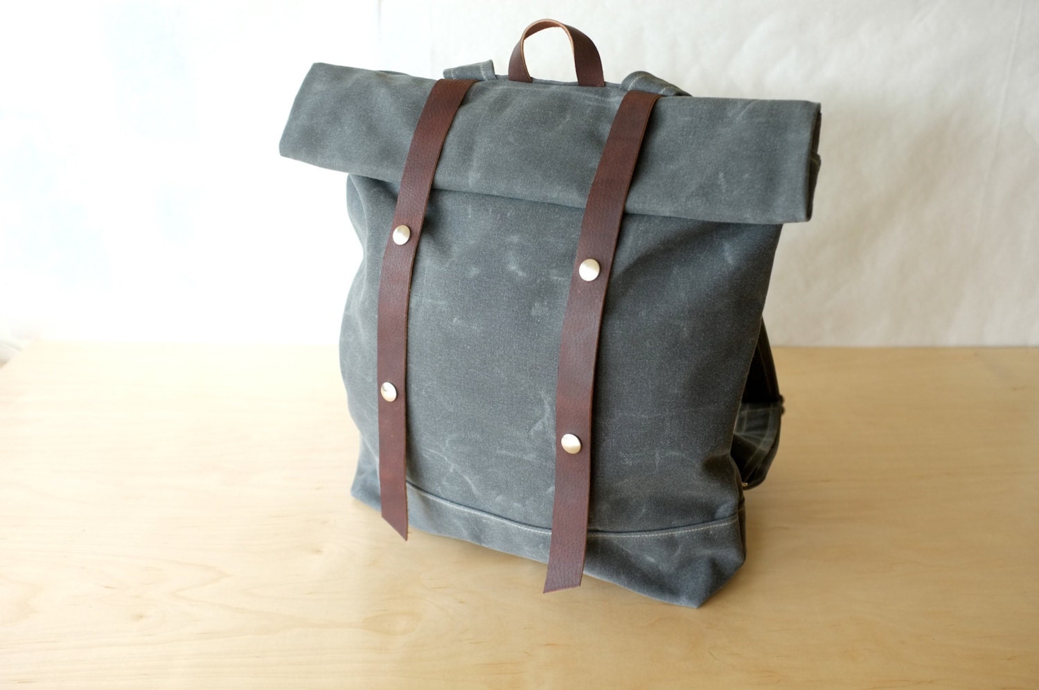Waxed Canvas Snap Rucksack // Backpack // Roll Top // Charcoal Grey