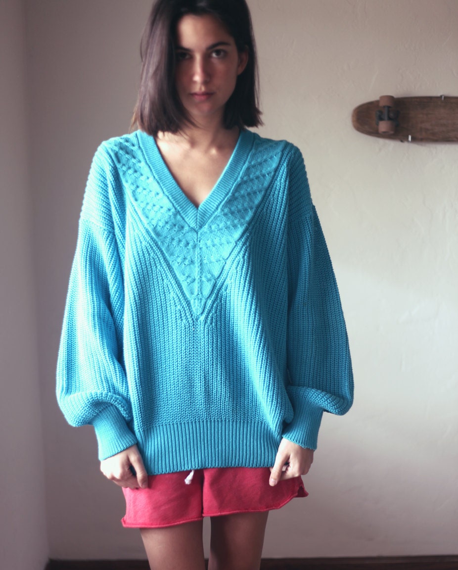Bright Turquoise Ribbed Oversized Gucci Sweater - Gia
