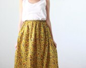 mustard yellow floral print elastic waist maxi skirt