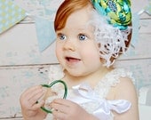 Fancy Baby Headband - Turquoise - Green - Baby Photo Prop - Newborn Headband - Peacock - Feathers - Lace - Elegant - Toddler Headband