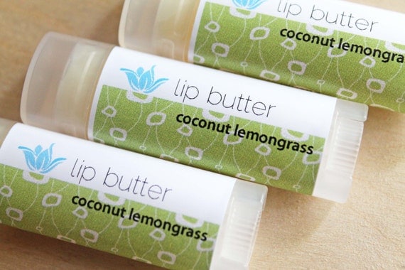 Coconut Lemongrass lip butter, natural vegan gluten-free lip balm, tropical citrus essential oil blend