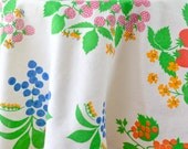 Vintage 70" Cotton Tablecloth Featuring Berries & Flowers, Perfect for Summer, Spring, Kitchen, Strawberries, Blueberries, Jam, Canning