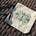 Forest Green Decorative Screen Print on Beige / Natural Tote Bag with Green Handles