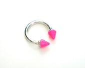 Neon Pink and Silver Spike Ring