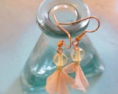 AMBER and ORGANZA earrings with copper ear wires flowers fiber and metal gemstone bridal jewelry