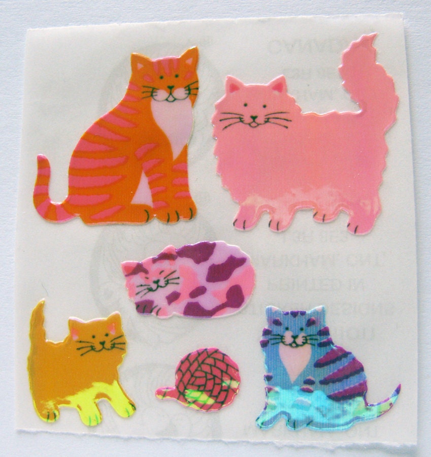 Vintage Sandylion Pearly Pearl Opal MOP Cats Kittens Stickers 80's Persian Tabby