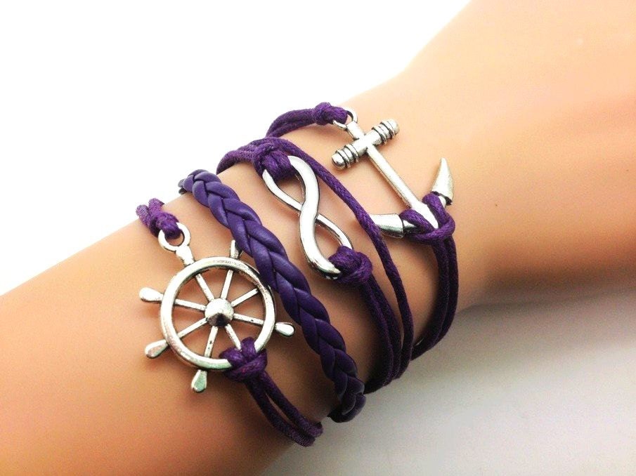 Adjustable Vintage  Bacelet  Purple rope Infinity Wish Karma Anchor Bracelet Cuff Bracelet Vintage bracelet  Jewelry Bangle 2255S