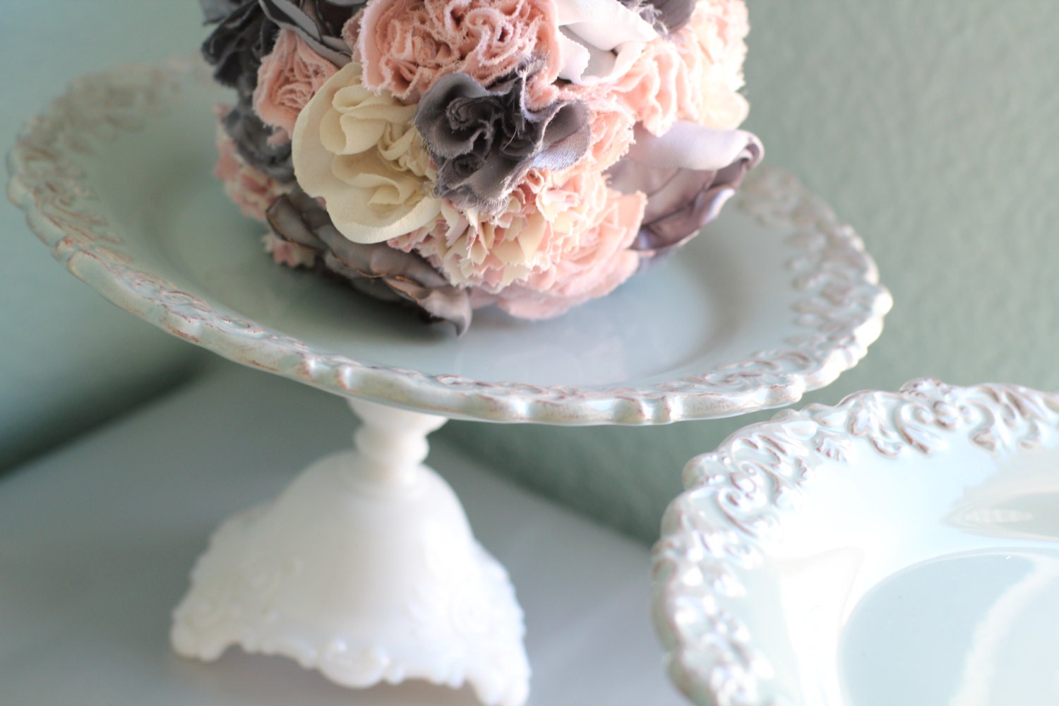 Robin Egg Blue Cake Stand Dessert Pedestal / Victorian Inspired Parisian Style Weddings / Cupcake Stand / Platter for French Macarons