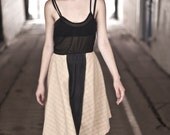 SALE: Plaid Panel Dress- Natural/ Sage, Sheer Black, Size Small