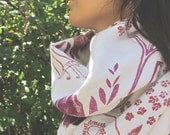 Block Printed Infinity Scarf in Berry "Sprung" Print