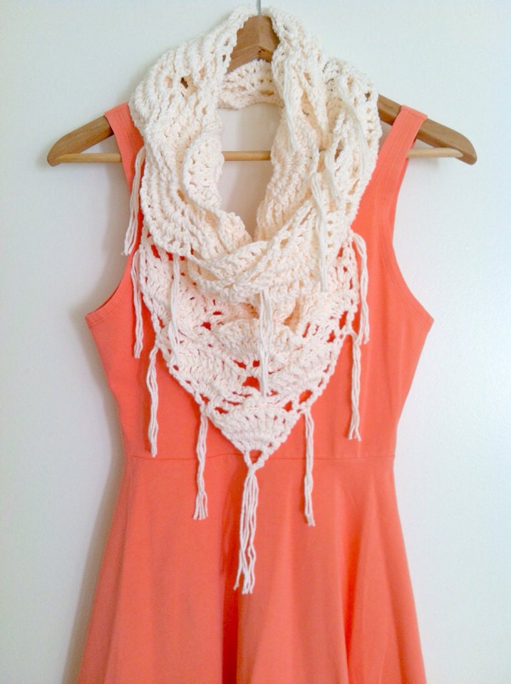 CROCHET LACE Slouchy Triangle Infinity Cowl - Cream