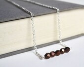 Expresso Brown Bar Necklace, Minimalist Metallic Czech Glass Necklace, Chocolate Brown with Metallic Shine,Canadian Shop