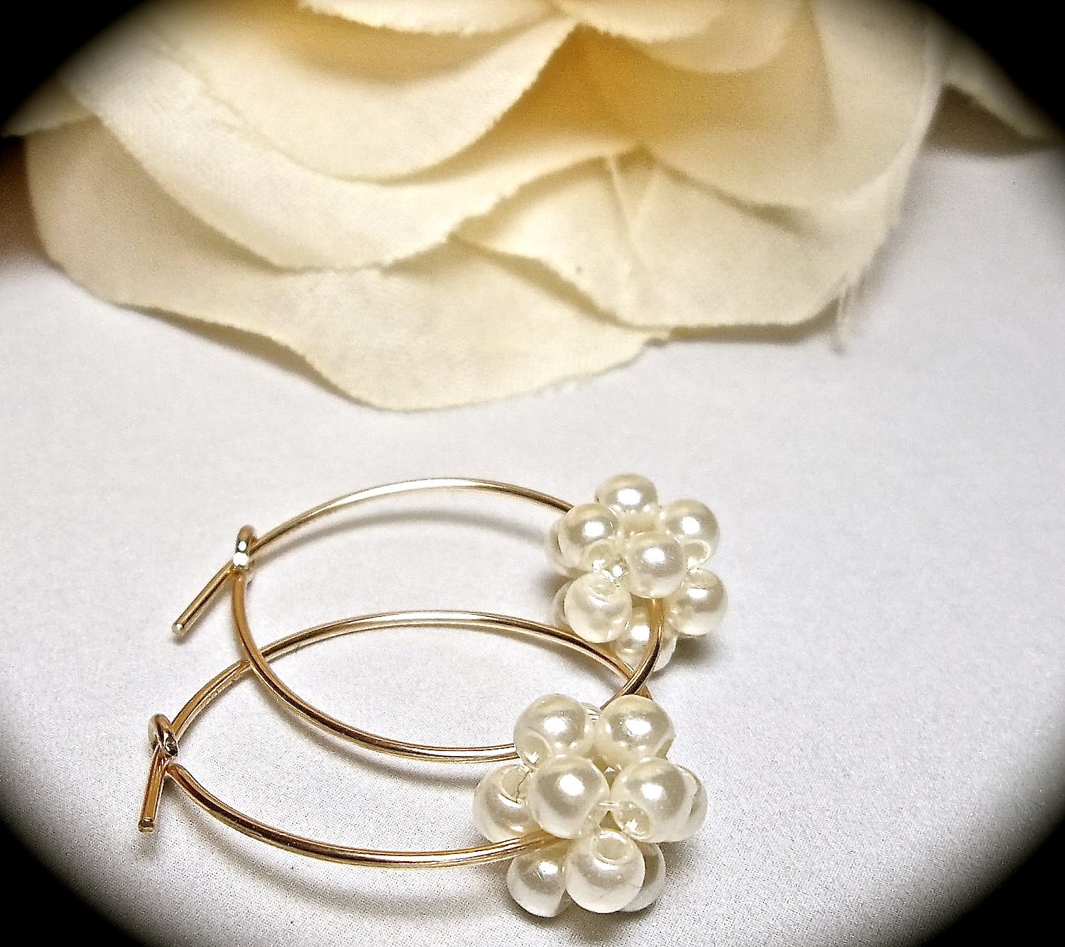 Pearl earrings - 14K Gold filled - Hoops - Creamy Pearls - pearl cluster - Bridesmaids - gifts - Feminine -