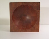 Vintage Modern Staved Teak Caved Bowl / Tray