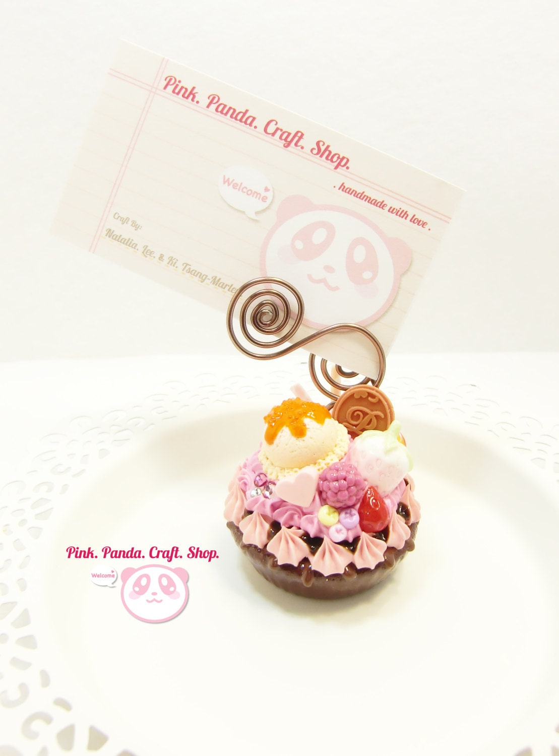 Strawberry whipped cream chocolate tart polymer clay note / picture holder
