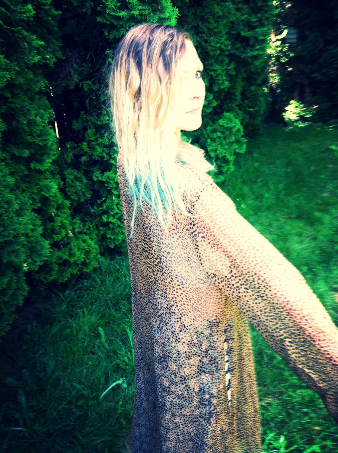 vtg SHEER 90s Leopard DUSTER