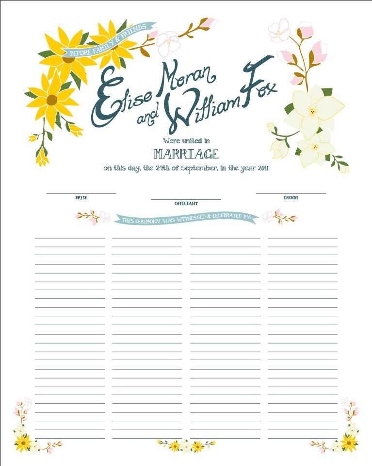 Marriage Certificate - Custom - Wedding Poster - Alternative Guestbook
