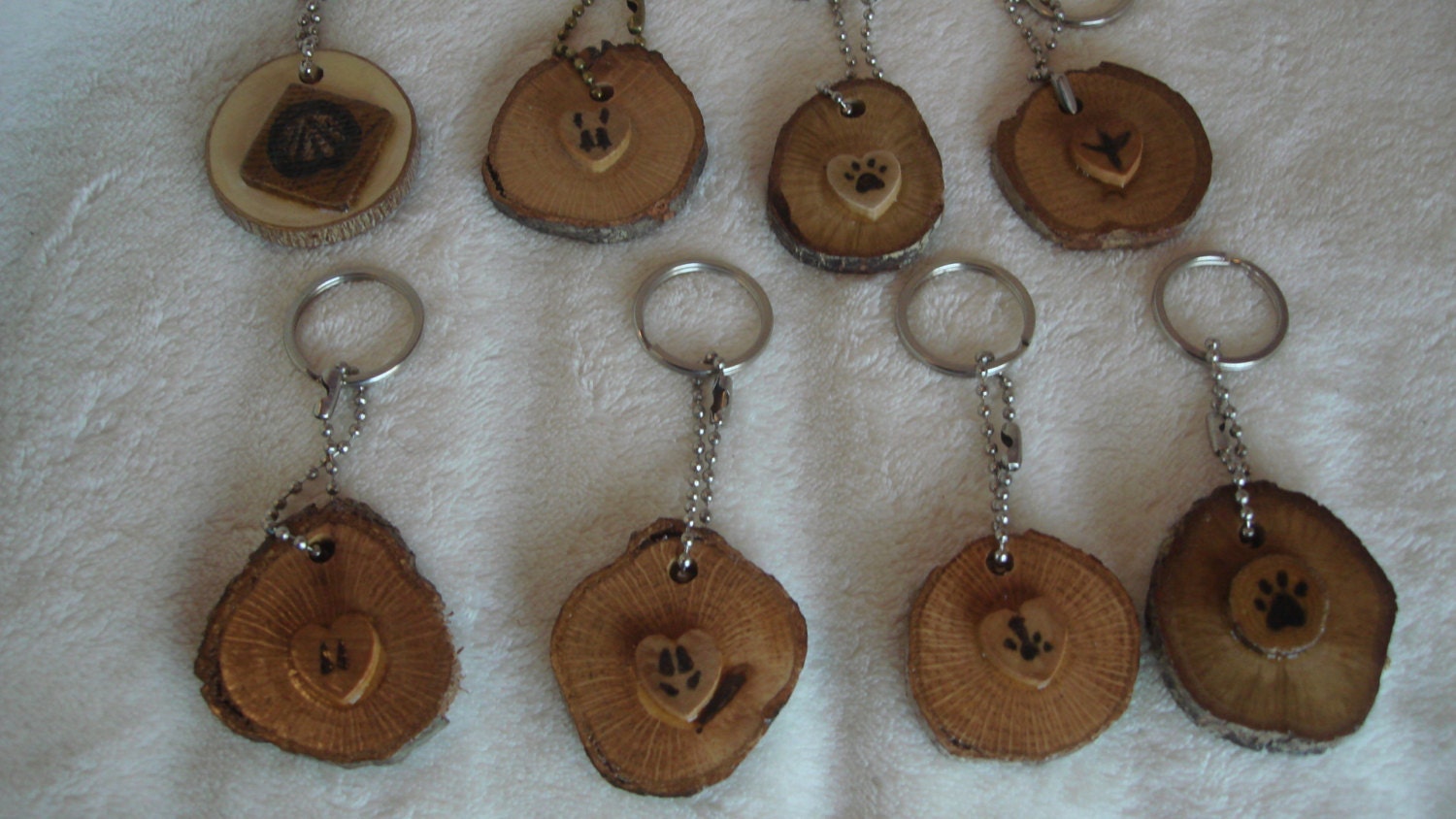 Rustic  I Love My Pet Keychains Wood Burned on Log Cookies