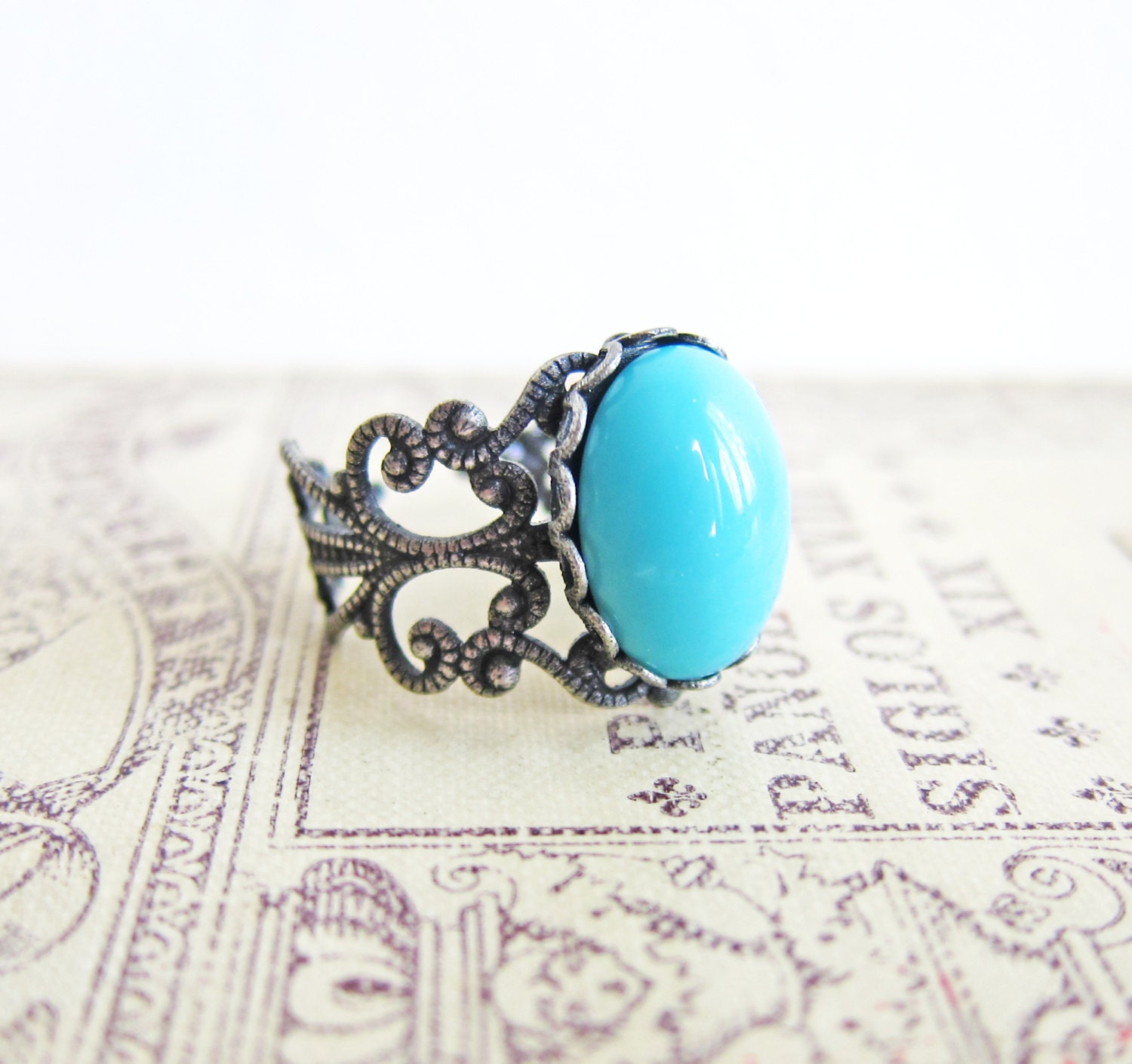 Turquoise Ring Blue Ring Antique Silver Ring LOTR Jewelry Lord of the rings Vintage Style Victorian Ring The Great Gatsby Blue Summer Ring
