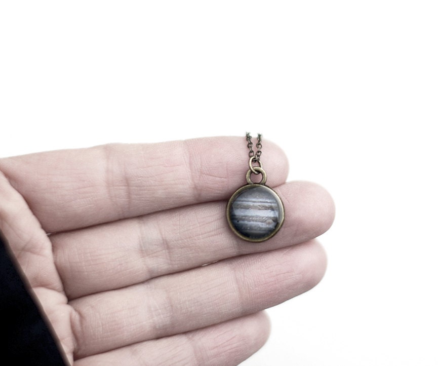 Jupiter Necklace- Universe Jewelry- Planets & Stars in Bronze- Handmade Resin Pendant- Space- Solar System