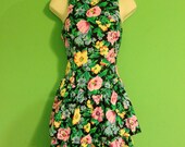 Vintage 80s Flower Dress Avant Garde Hipster High Fashion Women Small Medium Dress Pink Rose Sleeveless Retro Clothing