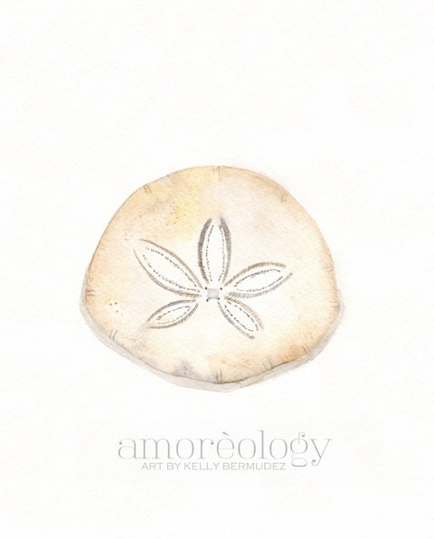 Sand dollar/ watercolor print/sand/beige/tan/sea/ocean life/beach cottage decor/Archival Print