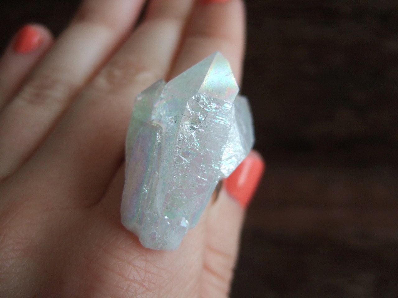 Sterling Silver Opal Aura Quartz Ring