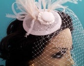 Cream and Ivory Ostrich Feather Fascinator Bridal Headpiece with Netting- "Windsor"