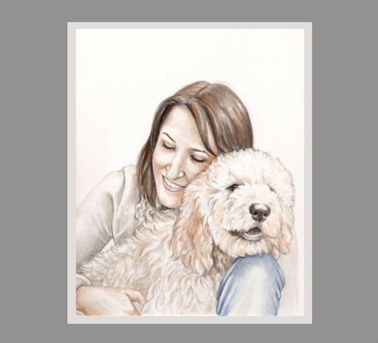 8.5"x11" watercolor custom pet and person portrait original watercolor painting dog cat animal pet lover painting handmade wall art gift