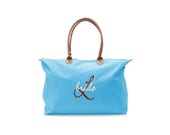 Turquoise Long Arm Faux Leather Double Handle 23 Inch Jumbo Tote With Optional Personalization Discounted When Purchasing 4 or More