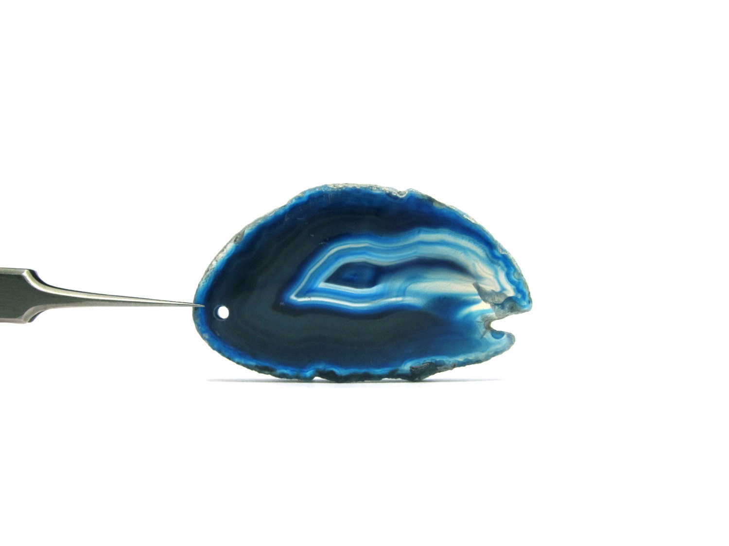 Agate Slice with Drilled Hole for Wire Wrapping and Jewelry Making Bright Blue 55mm x 32mm (Lot No. 3790)