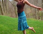Vintage Gypsy Skirt Teal Blue Velveteen Boho Hippie Skirt Festival wear Size S / M