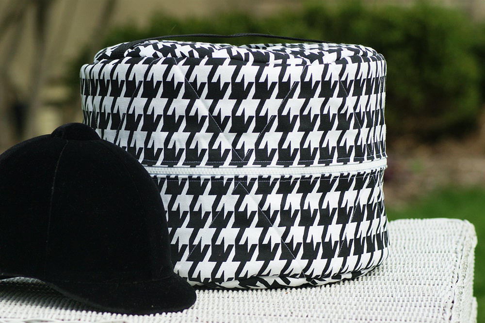 Ready To Ship - Black and White Houndstooth Round Helmet/Hat Bag
