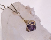 Purple "MINI"- Fluorite -Octahedron- "Sea" Pendant with Sculpted Mesh- Handmade -one of a kind-Wearable Art Necklace