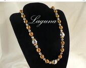 1970s LAGUNA 16 Inch Gold, Silver Crystal Necklace / Choker, Metallic Luxury