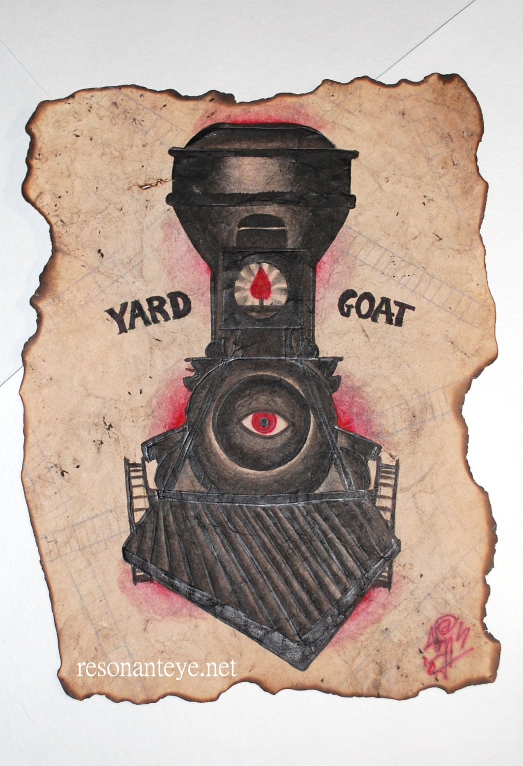 yard goat, train art, old antique locomotive, steam engine, diesel punk, coalpunk, hobo art, trains, railroad, railway