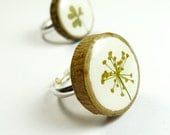 Pressed Flower Wood Ring - handmade flower jewelry  - Dill herb