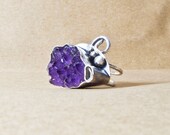 Rough Amethyst Ring - Purple Raw Crystal  - Art Nouveau  - Sterling Silver - Designer Jewelry -  Ready to Ship - Spring Sale
