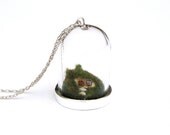 Miniature Hobbit House Necklace - Tolkien - miniature hobbit or fairy house with a red door inside a glass jar, on a 16 inch chain.