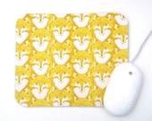 Fox Mouse Pad /  Citron Yellow Home Decor / Office Desk / Gold FoxPortrait By Blend Fabrics Timber and Leaf