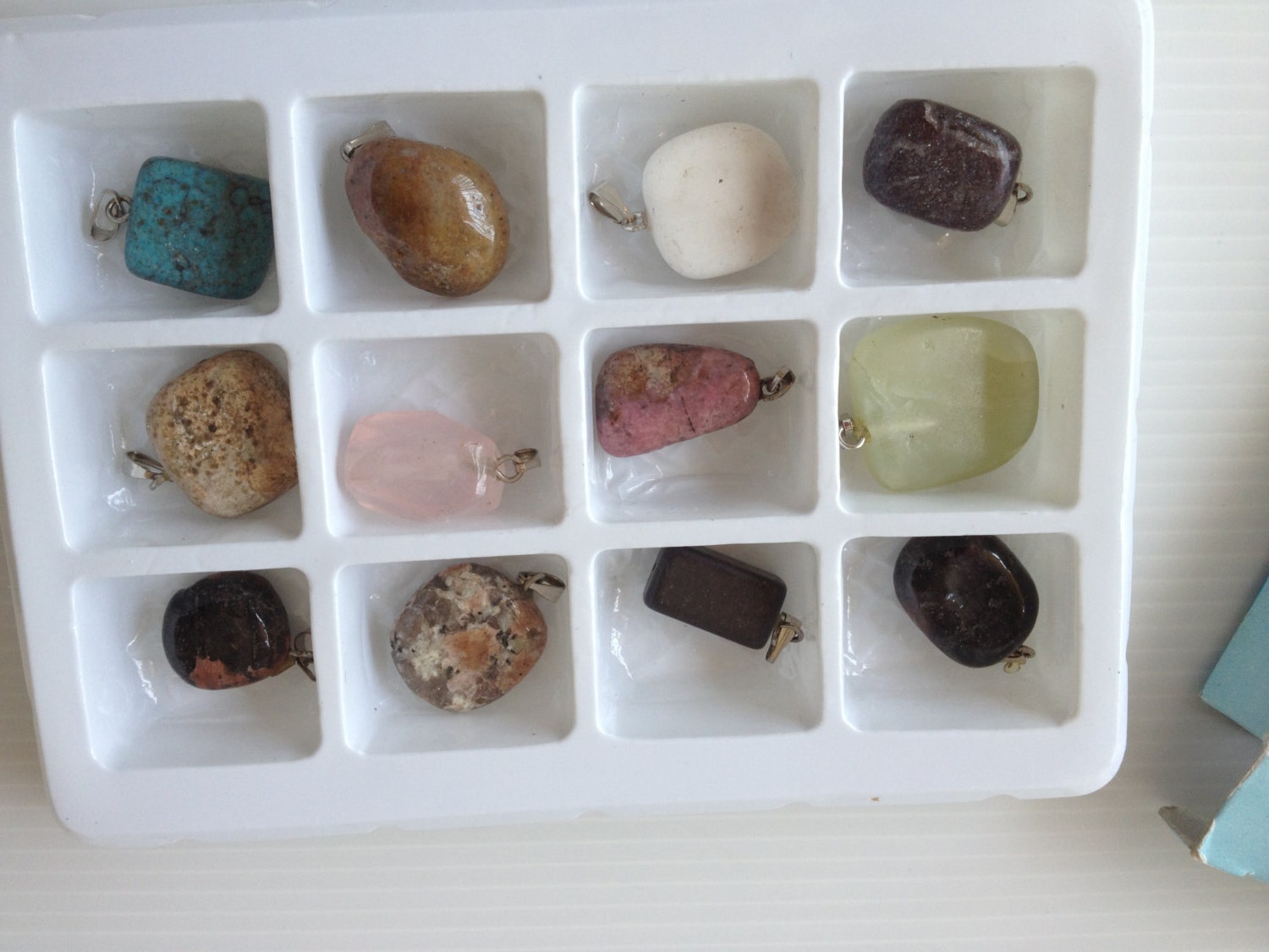 set of 12 different semi precious gemstones, gemstones collection, gemstones pendants