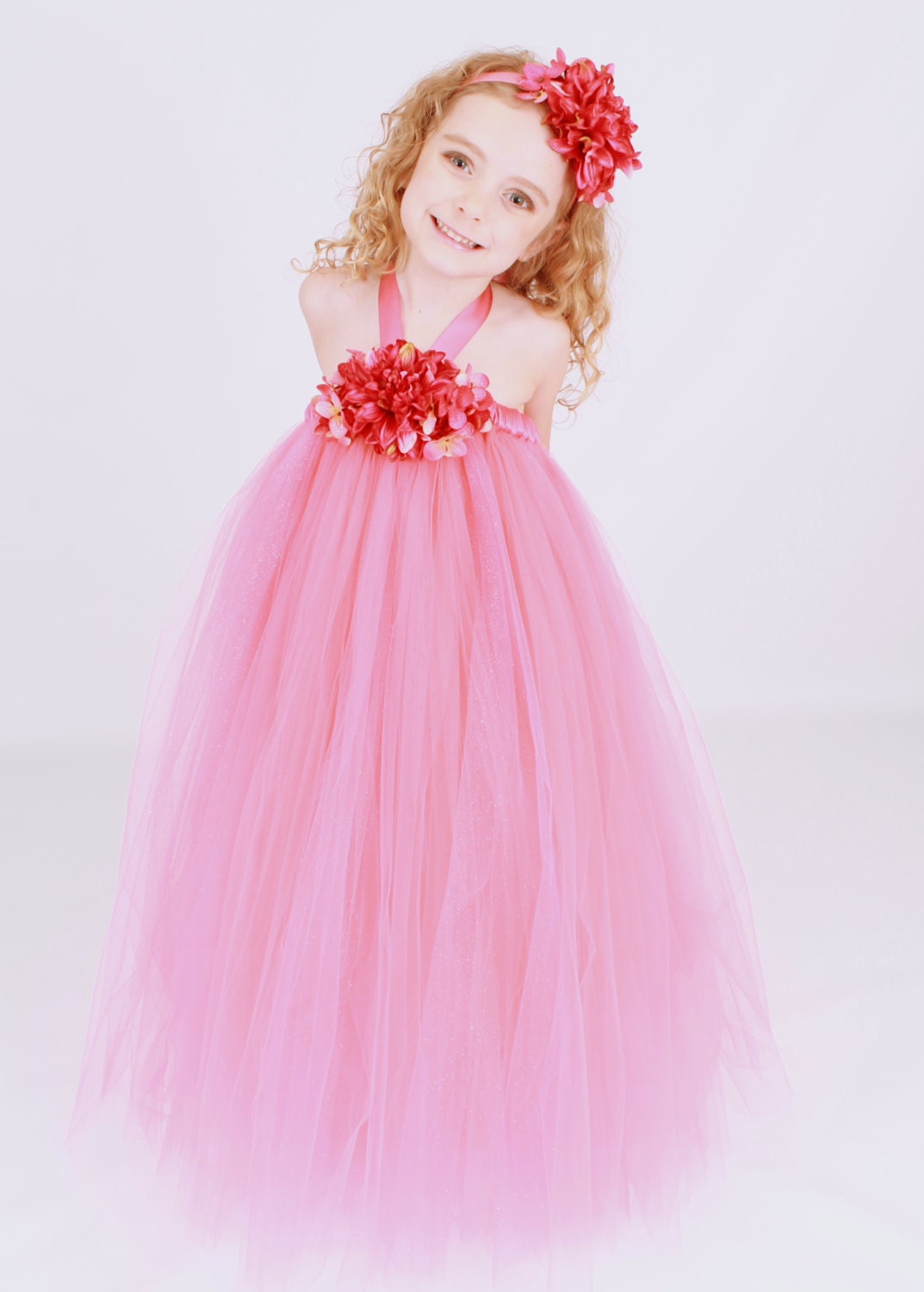 Flower Girl Tutu Dress - Coral - Caribbean Breeze - 12 Month to 2 Toddler Girl Il_170x135