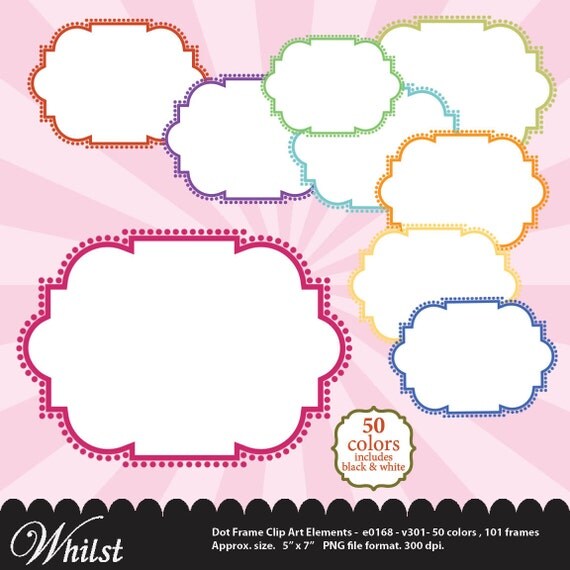 Dot frame clip art, ornate digital frame in 50 colors white filled and transparent : e0168 v301 50 Il_570xn