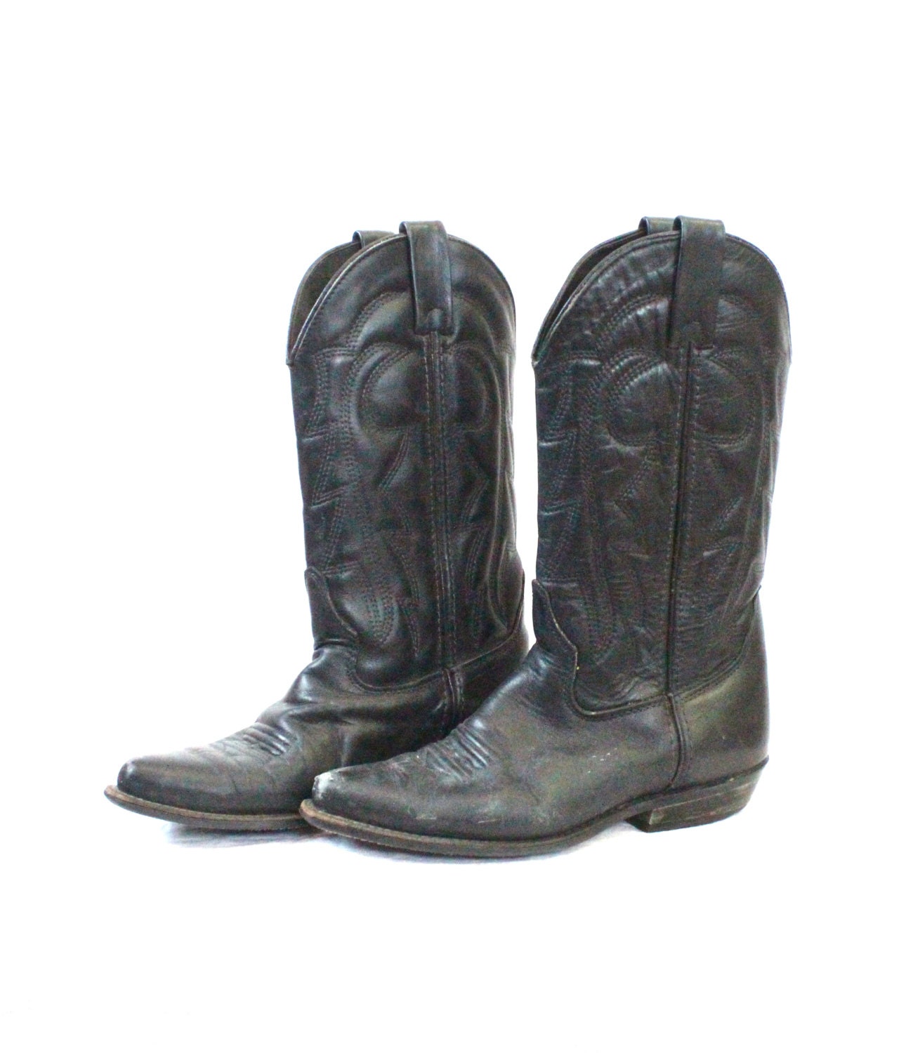 80's Black Rustic Leather Vittorio Ricci Cowboy Boots Sz 7