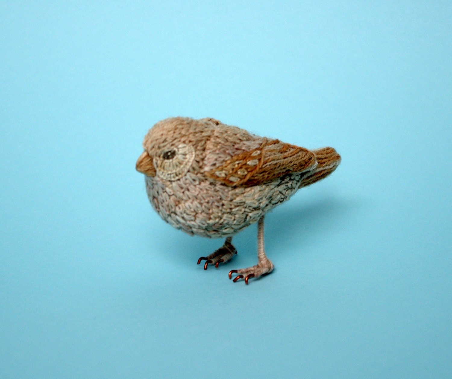 Trumpeter Finch Hand-Embroidered Ornamental Fabric Bird