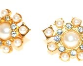 Carlisle - Earrings - Estate Costume Jewelry - Pearl Rhinestone - 90's Enron Style