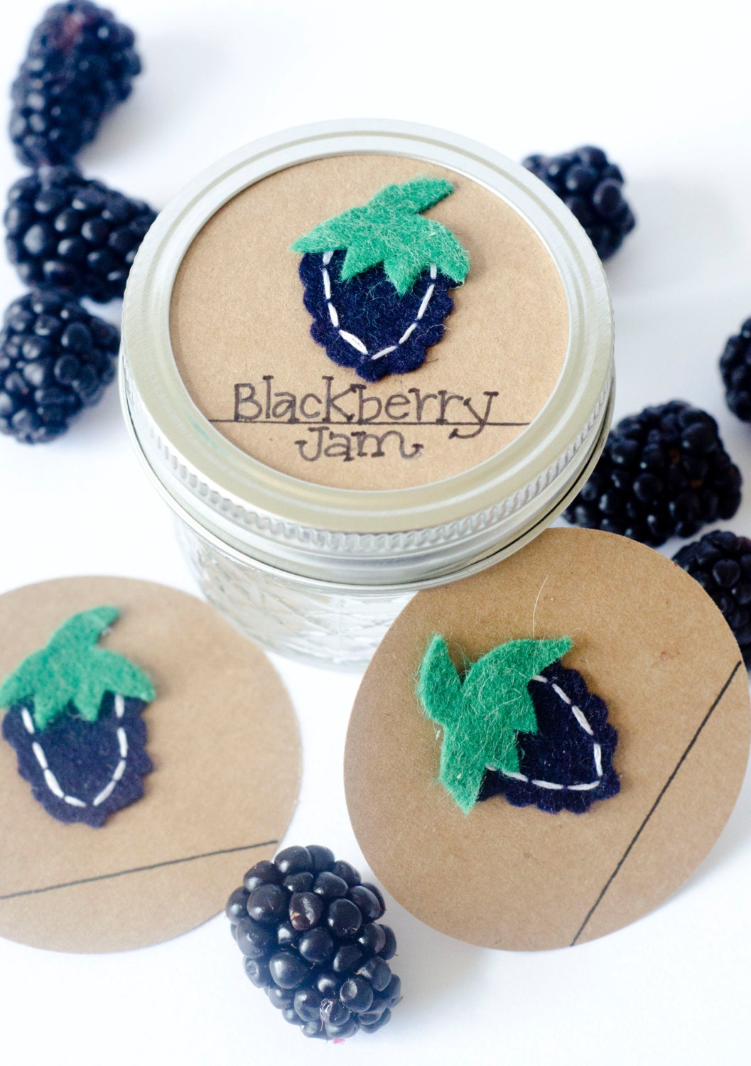 Mason Jar Gift Label: 12 Felt BLACKBERRY Birthday Tags - Regular or Wide Mouth Canning Labels